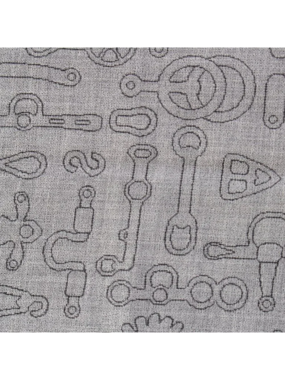 Hermes Cashmere Silk Horse Tack Pattern Large Shawl Scarf Gray - Picture 4 of 10